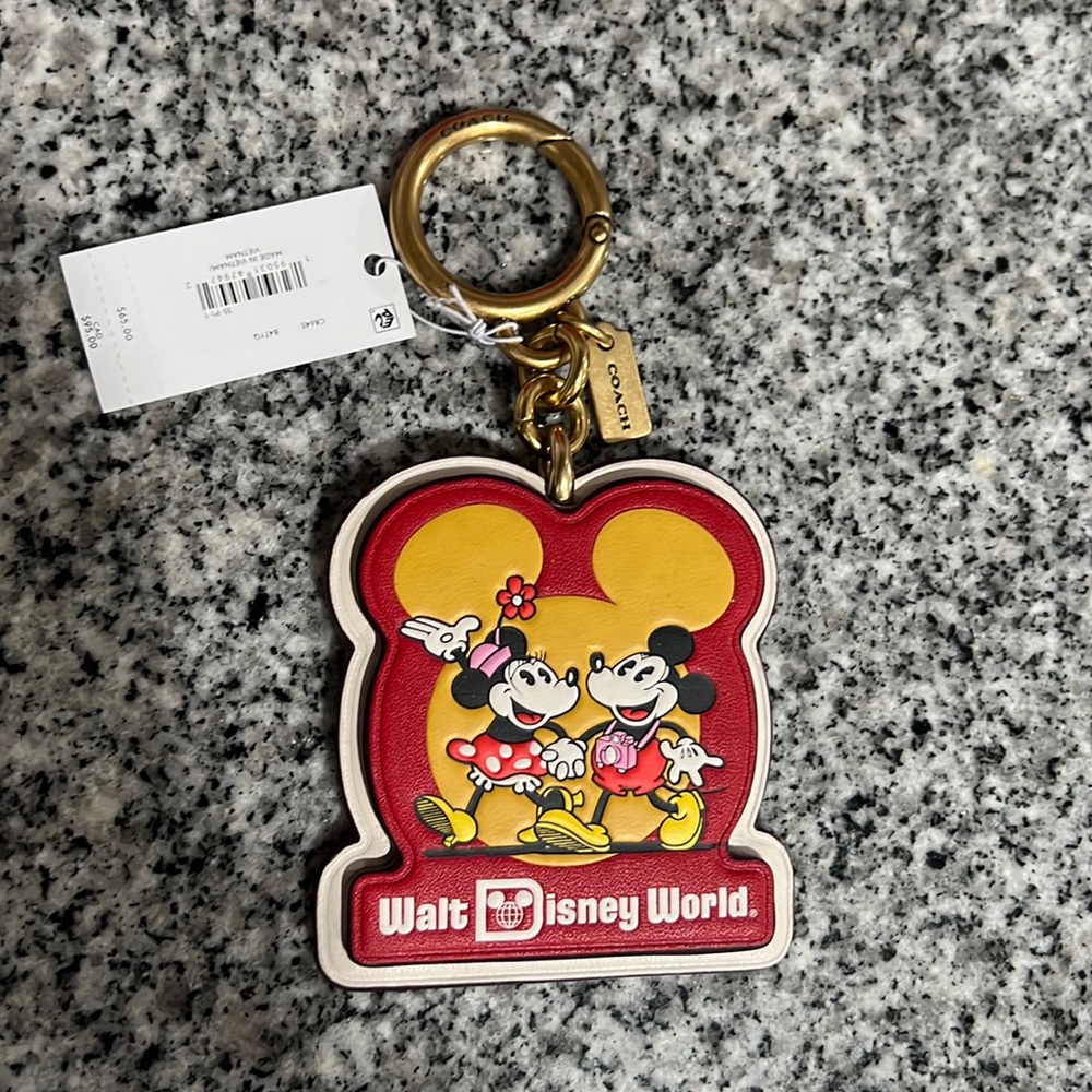 Coach Disney Parks X Coach Flat leather Mickey and Minnie keychain